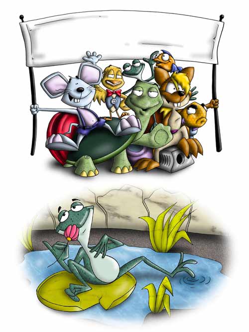 team of funny cartoony animals for marketing campaign Crucijuegos