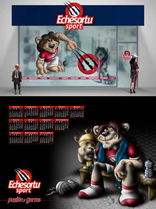 Lion character application for echesortu sports merchandising items and displays